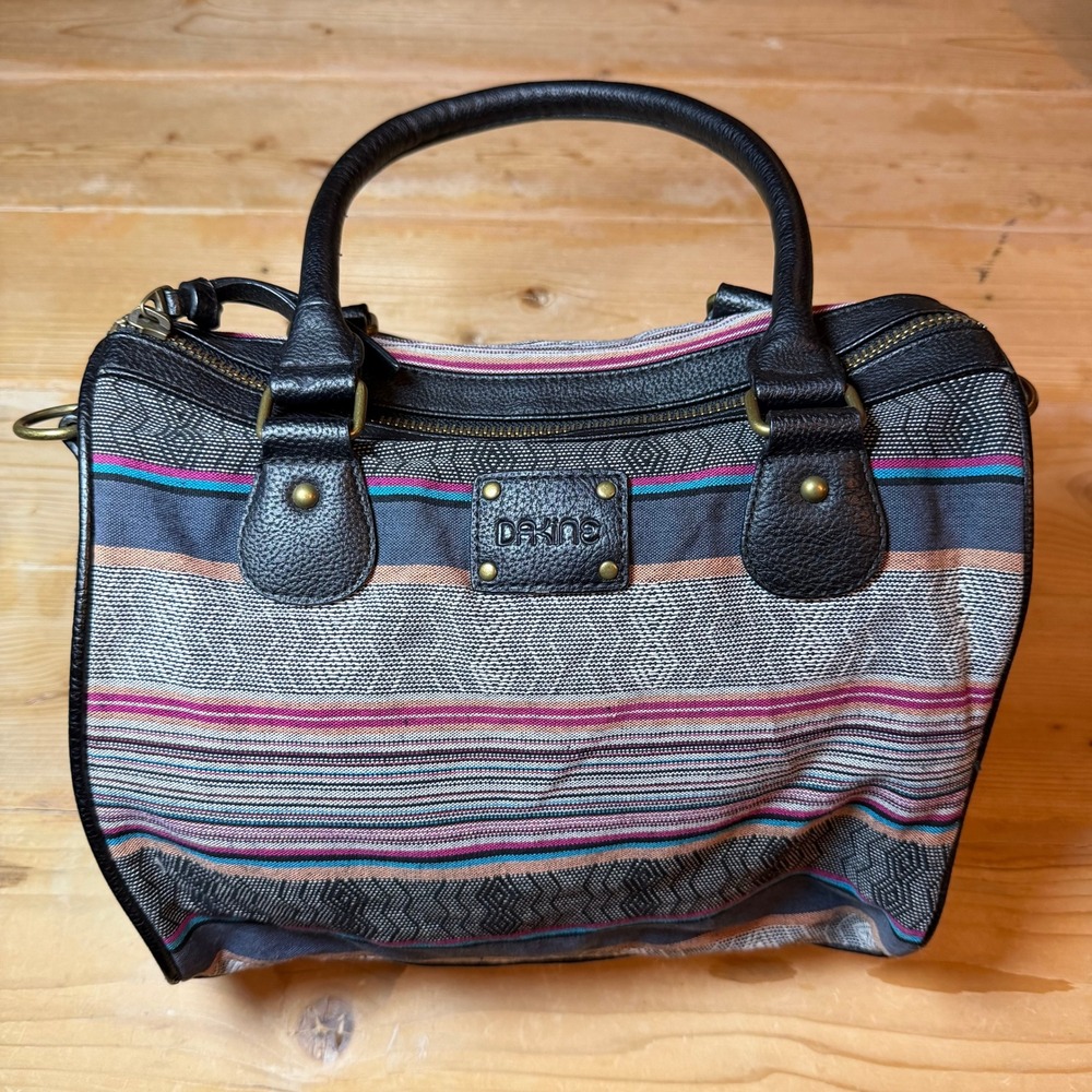 Dakine Gulfstream 13L Satchel Bag Striped Woven Textile Black Faux Leather Trim